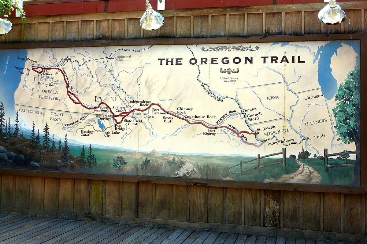 Photo of a map of the Oregon Trail.