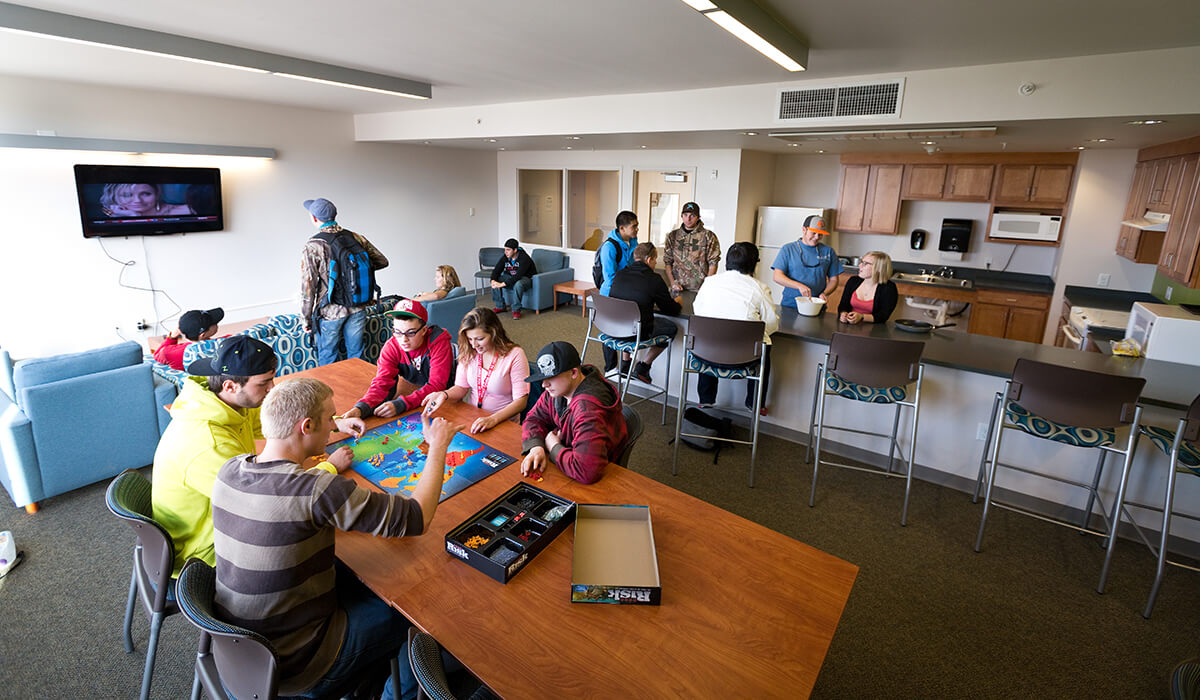 Students in the group entertainment room