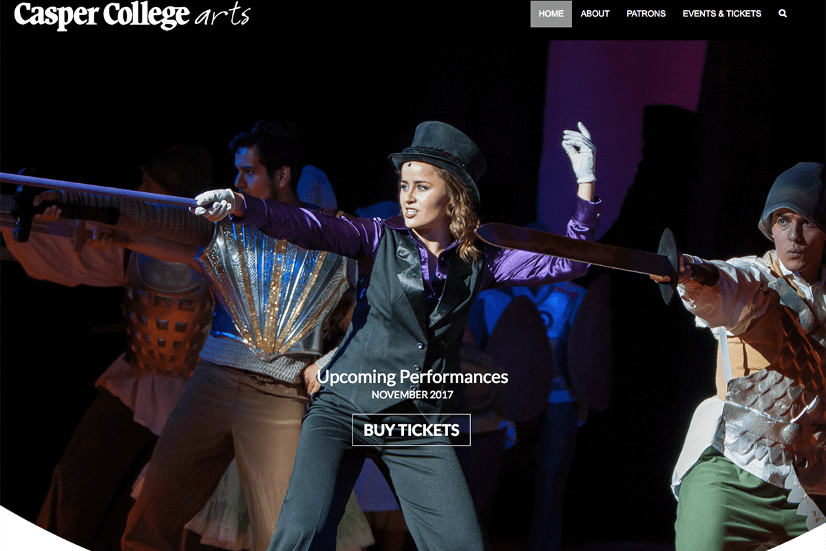 Homepage image on the new Casper College Arts website.