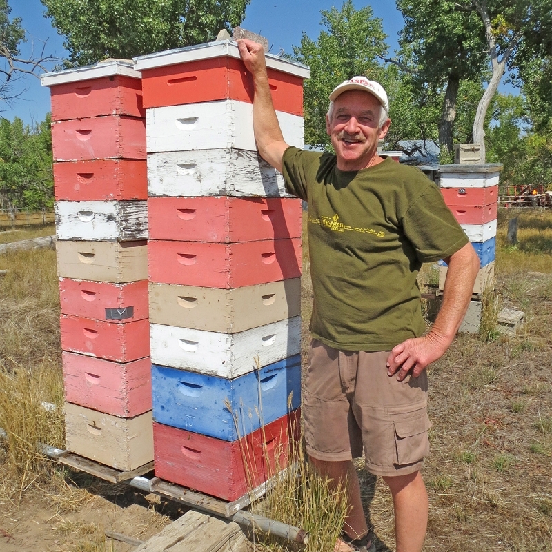 Casper College biology instructor Will Robinson with bee hives.