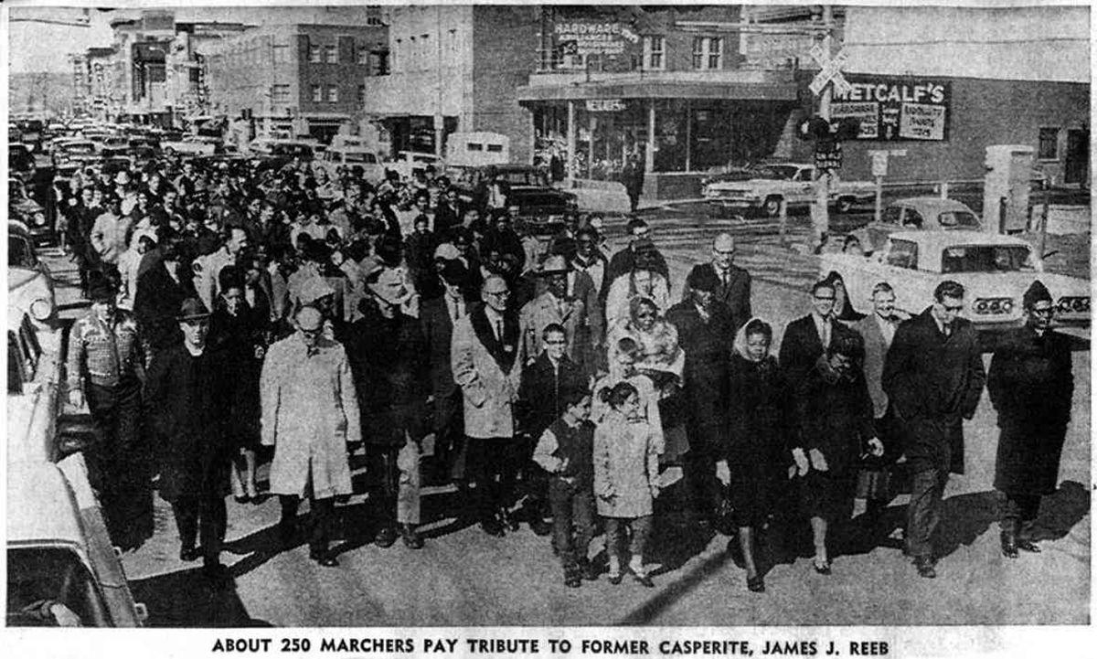 Photo of 1965 memorial march for James Reeb in Casper