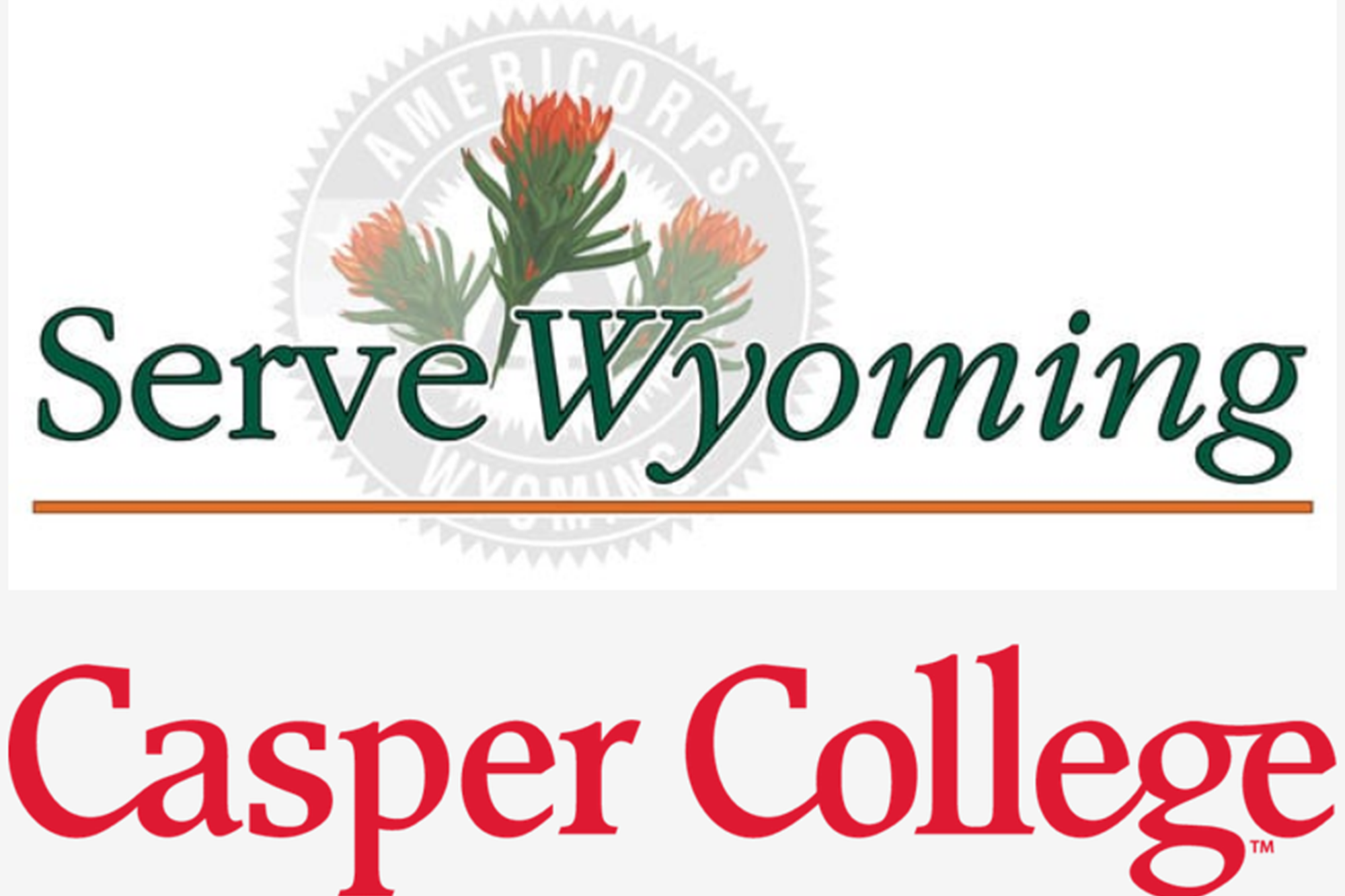 Image combining the logo of Serve Wyoming and Casper College