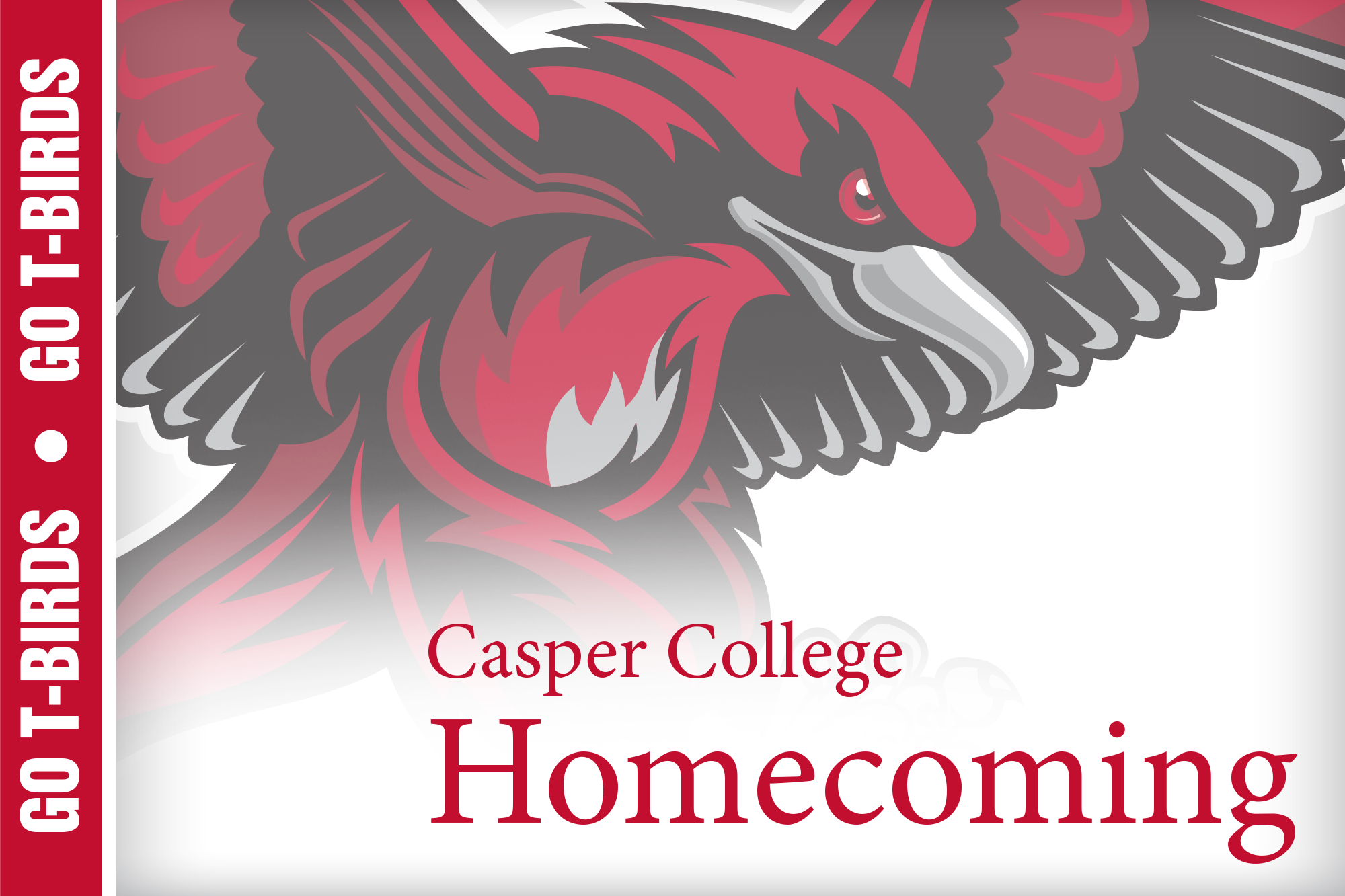 Image of the athletic Thunderbird with the words "Casper College Homecoming."
