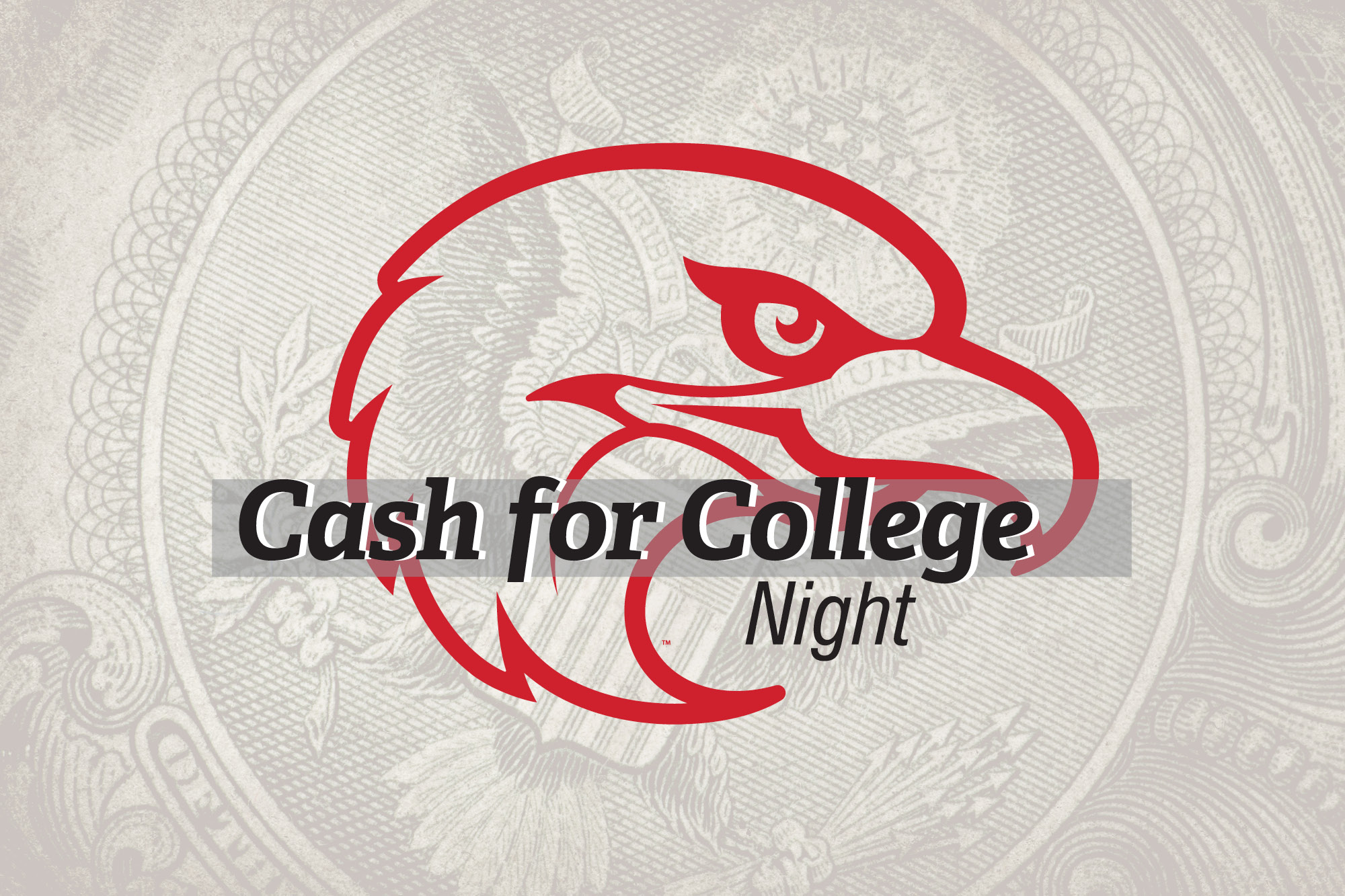 Thumderbird logo in the background with the words: "Cash for College Night."