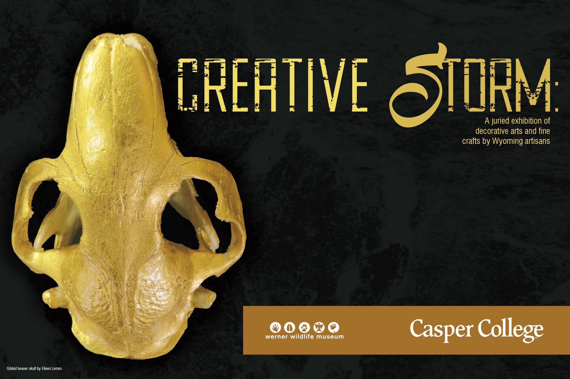 Image featuring a gold-colored beaver skull with the words "Creative Storm."