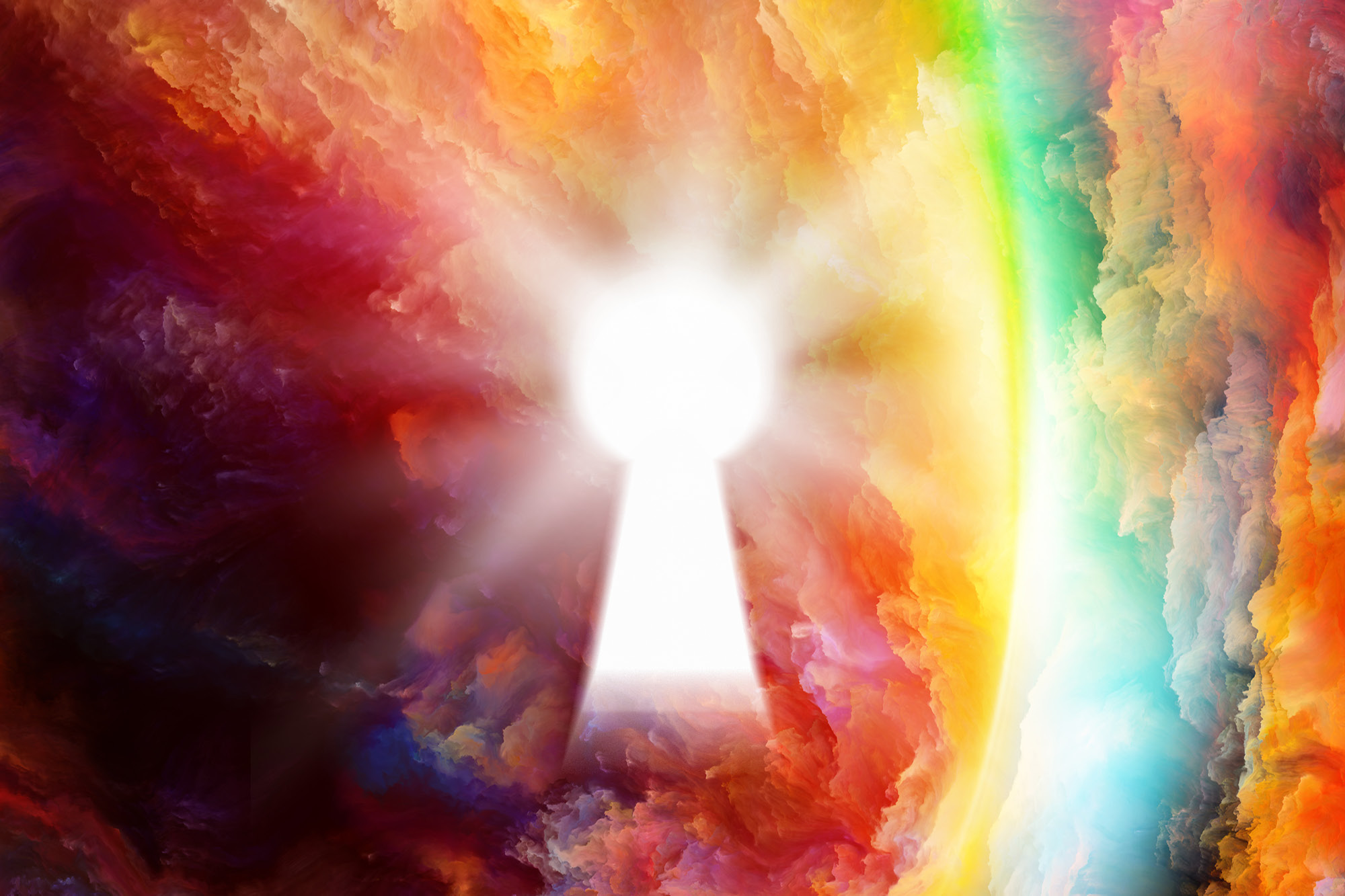 HumanitiesFestivalImage–0220 Image of multicolored clouds with a keyhole in the center.