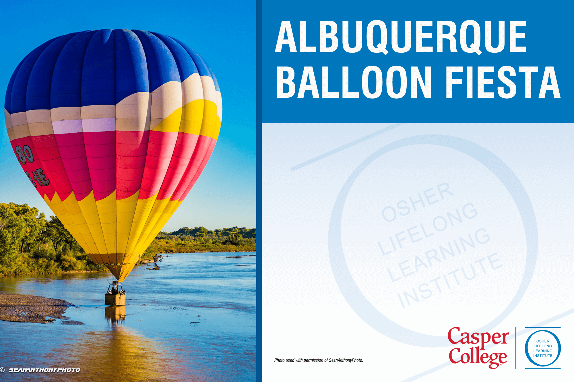 Photo of a hot air ballon with the words "Albuquerque Balloon Fiesta."