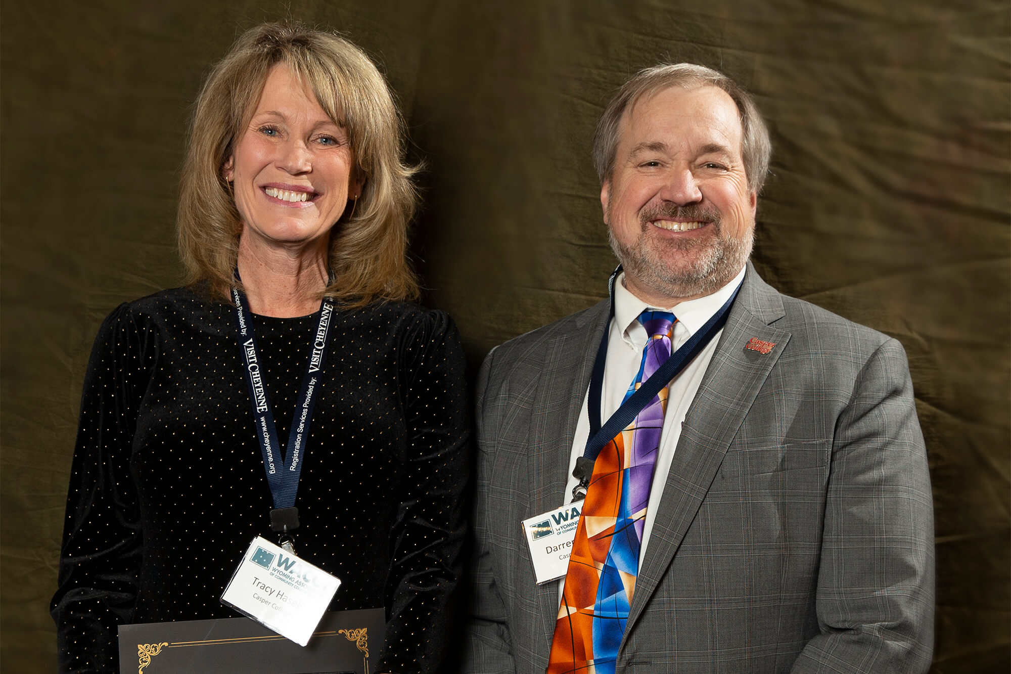 Photo of Tracy Hasley-Harshman, Casper College director of student health, and Casper College President Darren Divine.