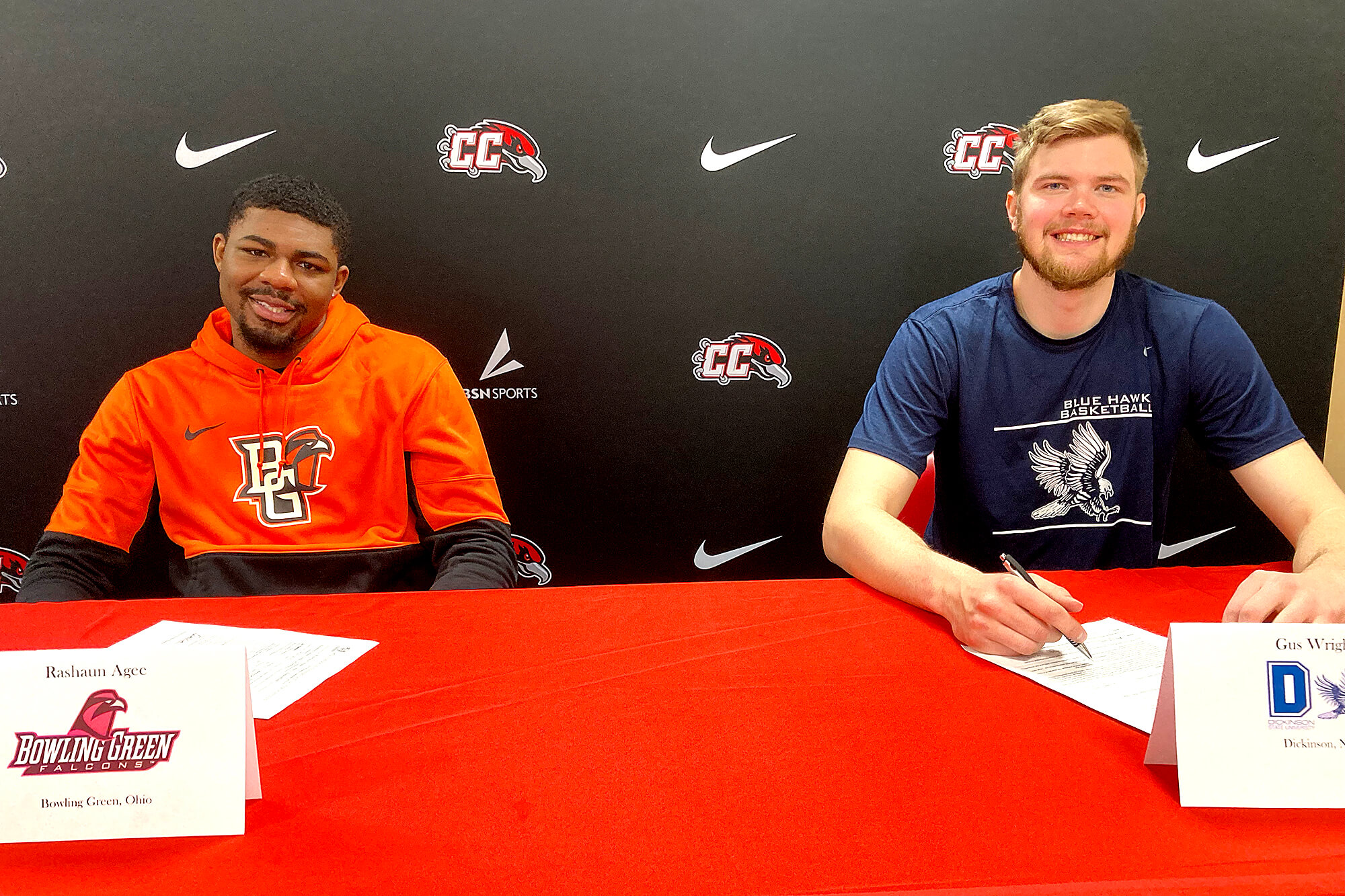 Casper College basketball players Rashaun Agee ad Gus Wright.