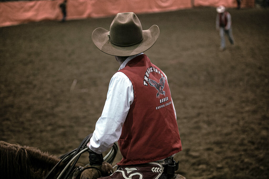 Photo of Casper College Rodeo team member on a horse.
