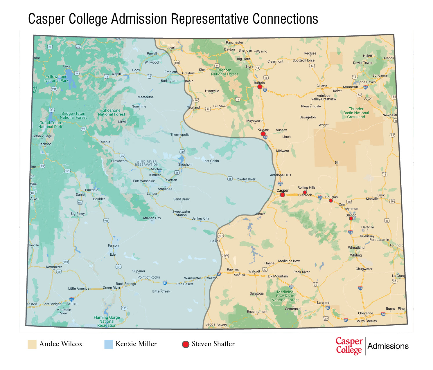 Casper College admissions rep map