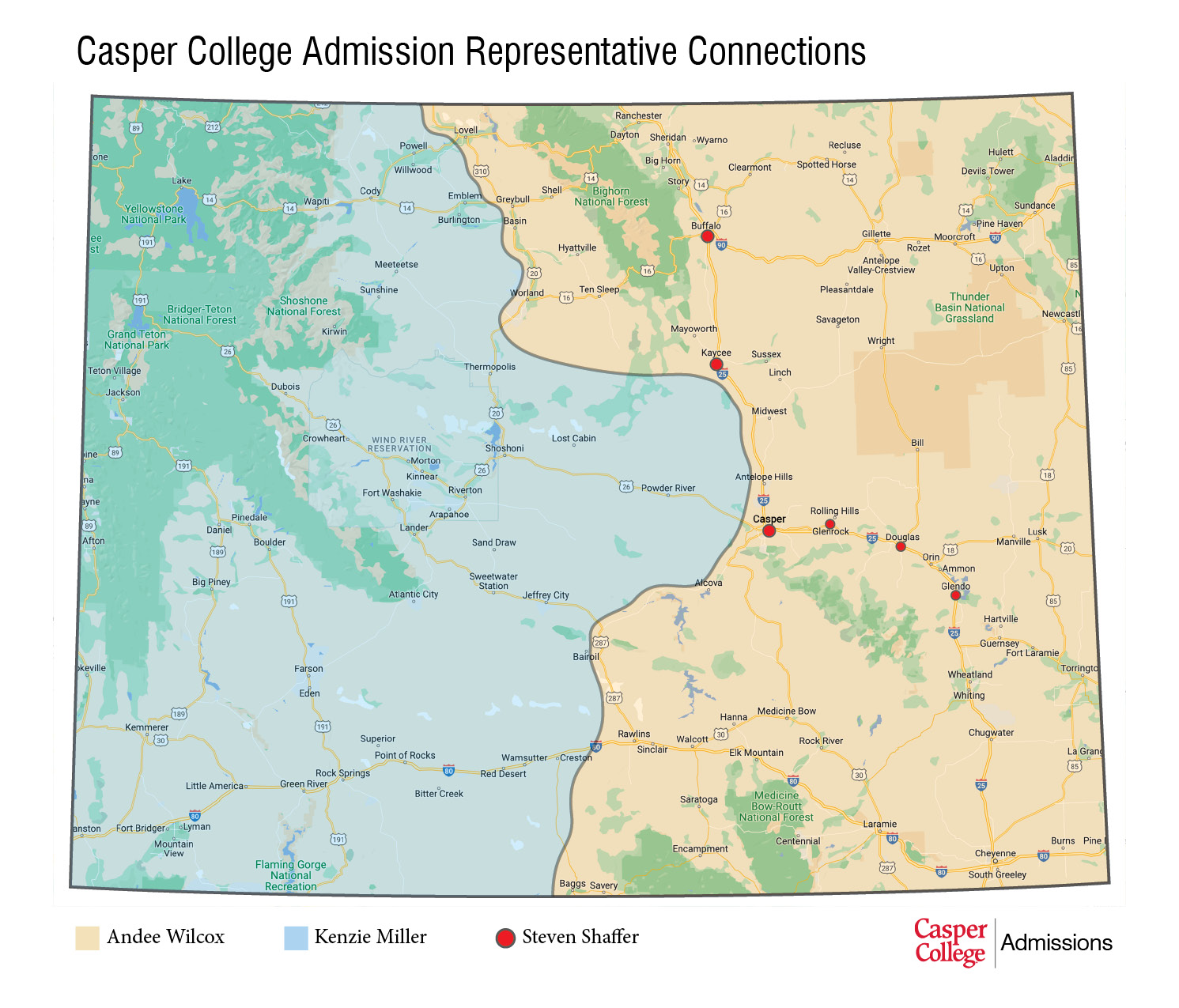 Casper College Admission Rep map Casper College admissions rep map