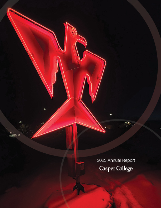 casper college neon sign 2023 annual report cover