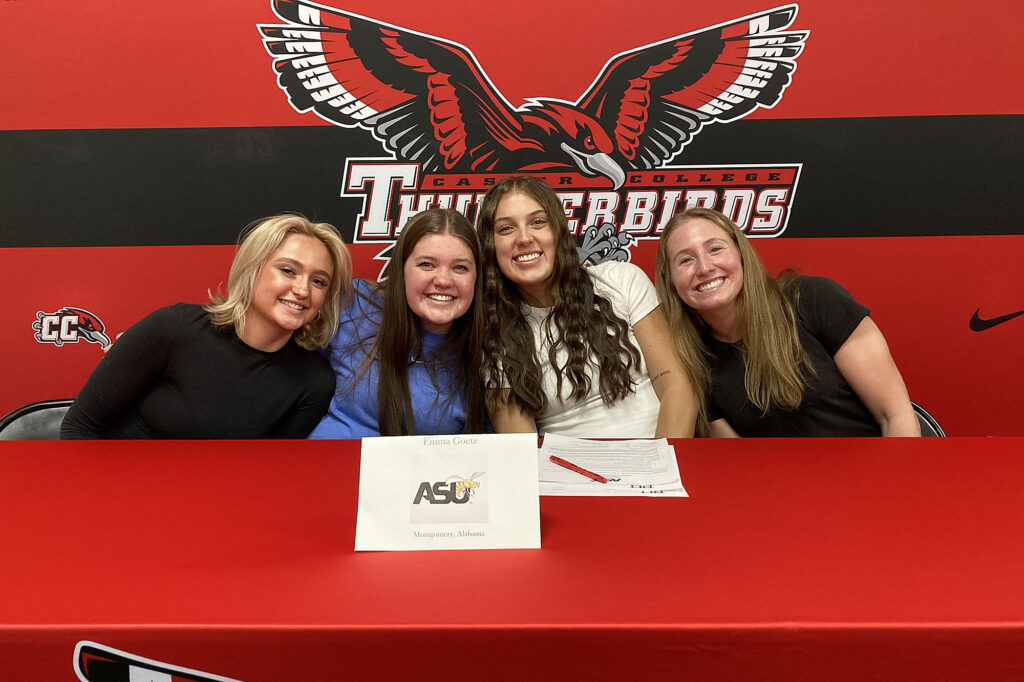 Left to right Annabell Nachazel, Kyleigh Balderston, Emma Goetz, and Whitney Hansen. Photo to illustrate Emma Goetz signing to DI school press release.