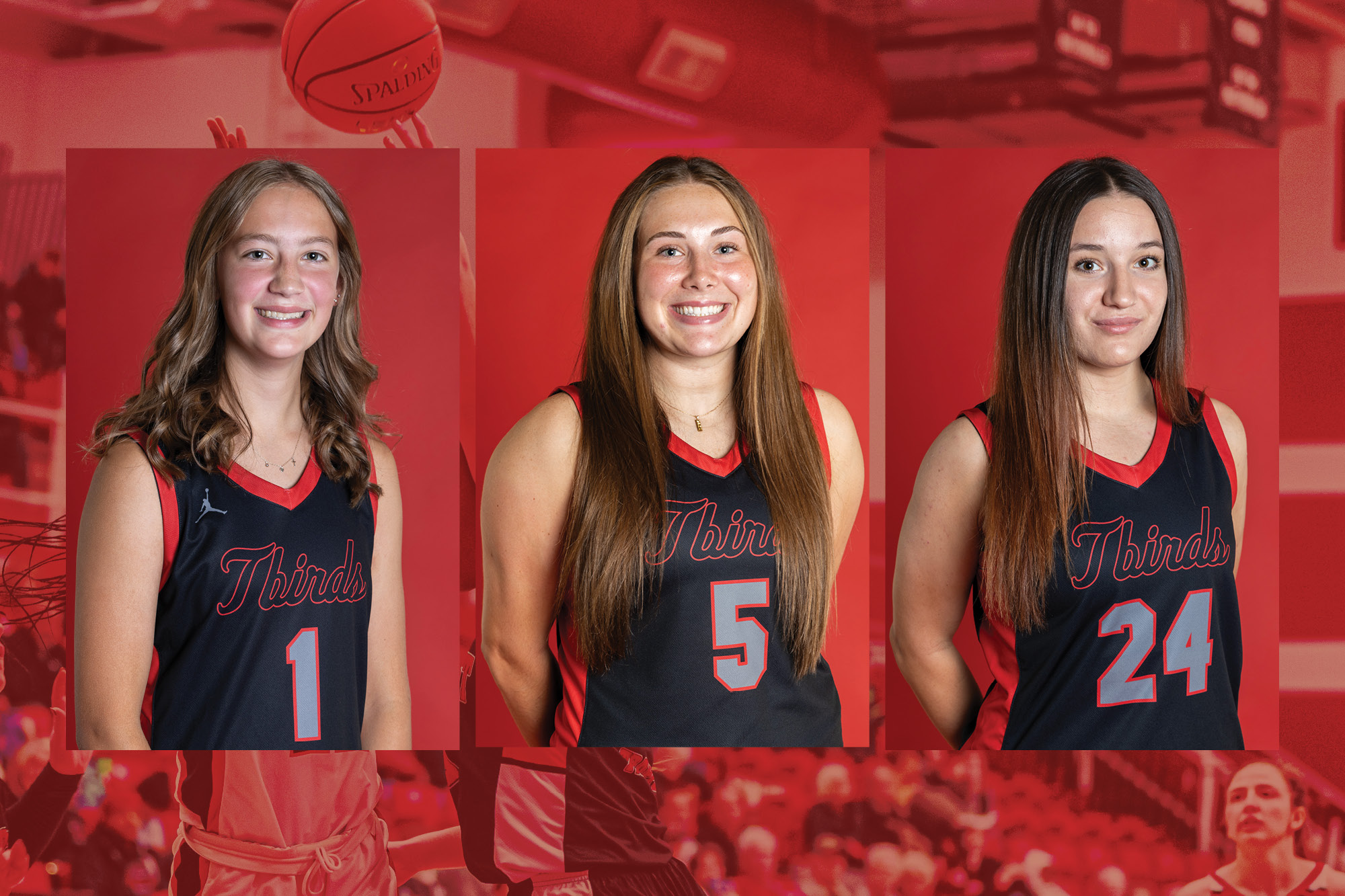Photo of three Lady T-Birds for press release recognizing them with 2024 honors.