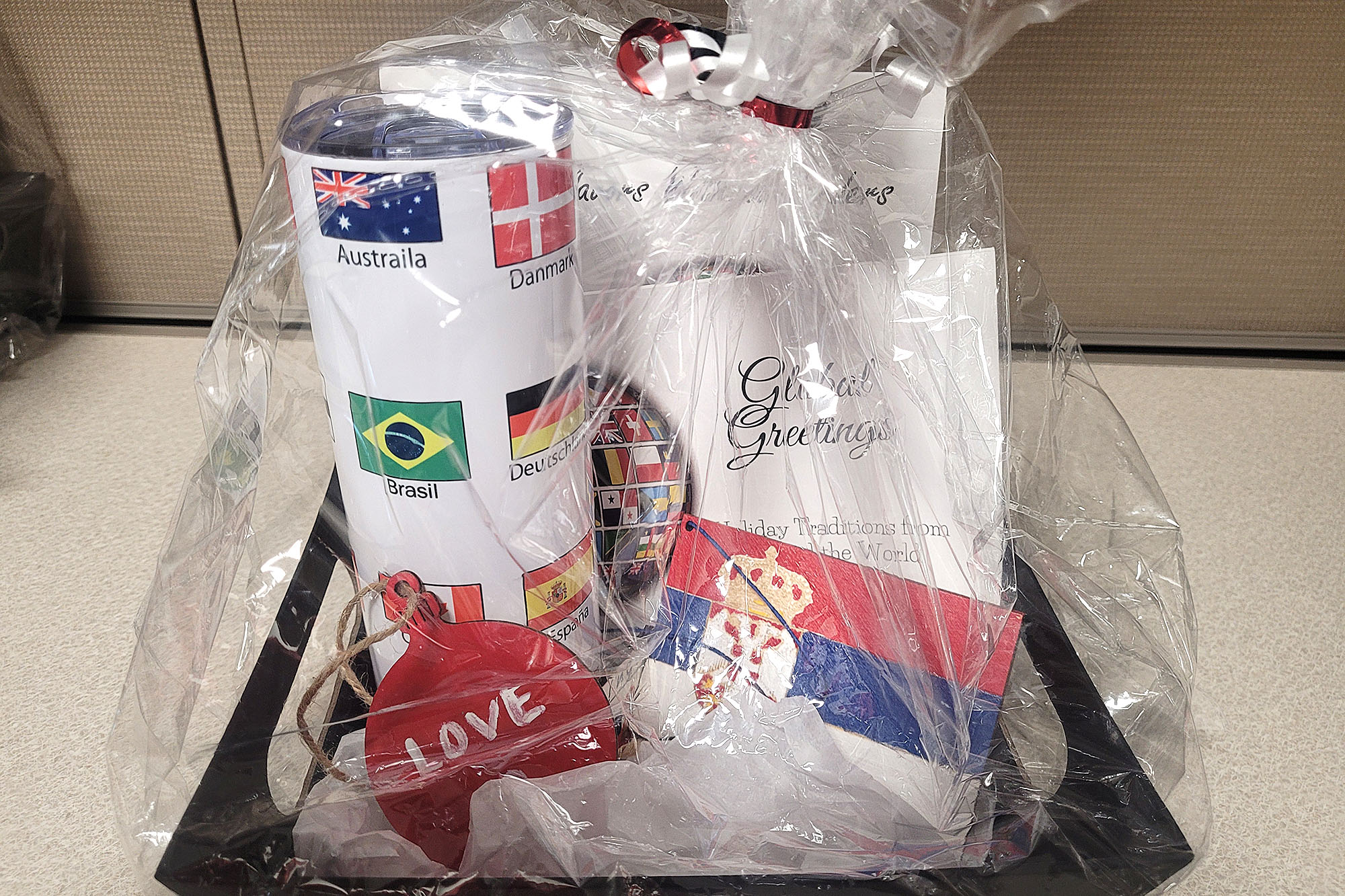 basket option 1 Photo of a gift basket from the CC International Students' Club for a press release.
