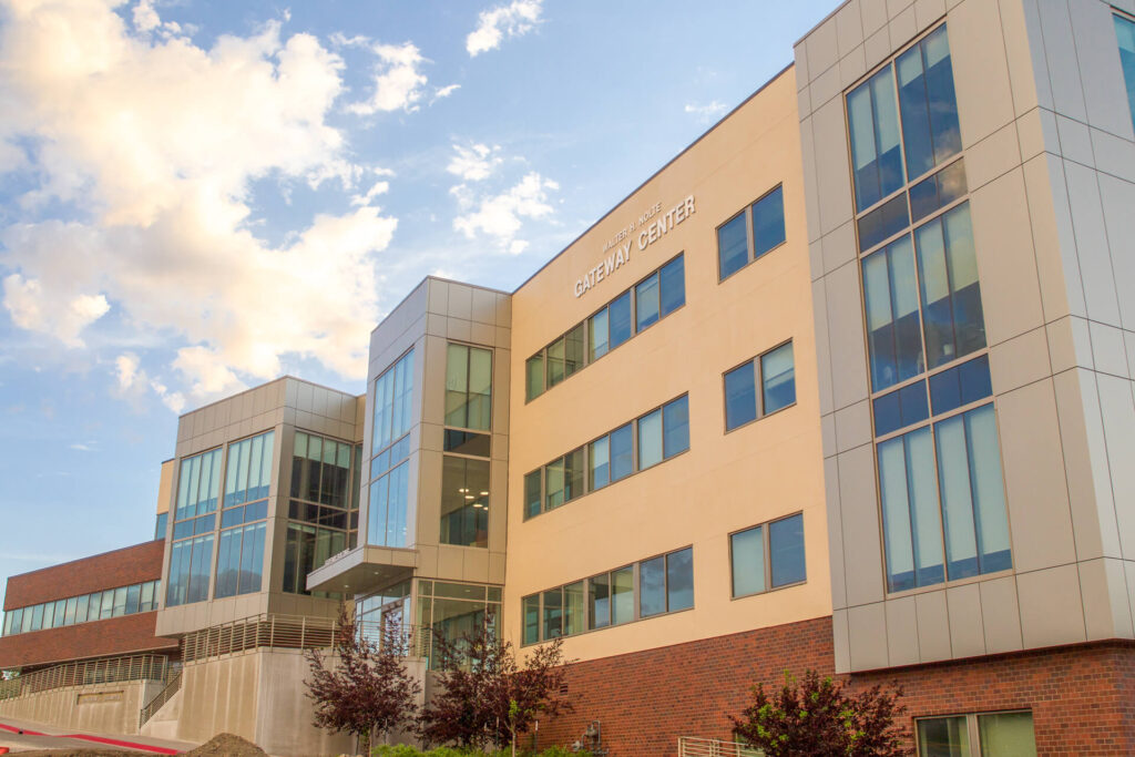 Photo of front of the Walter H. Nolte Gateway Center. For a press release.