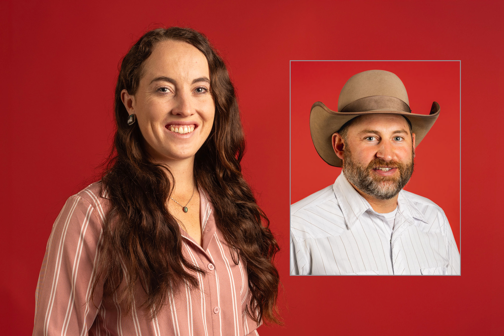 AndersNewmanRodeoCoachesImage Large photo of Faith Anders, CC head rodeo coach and inset photo of part-time assistant coach Kris Newman.