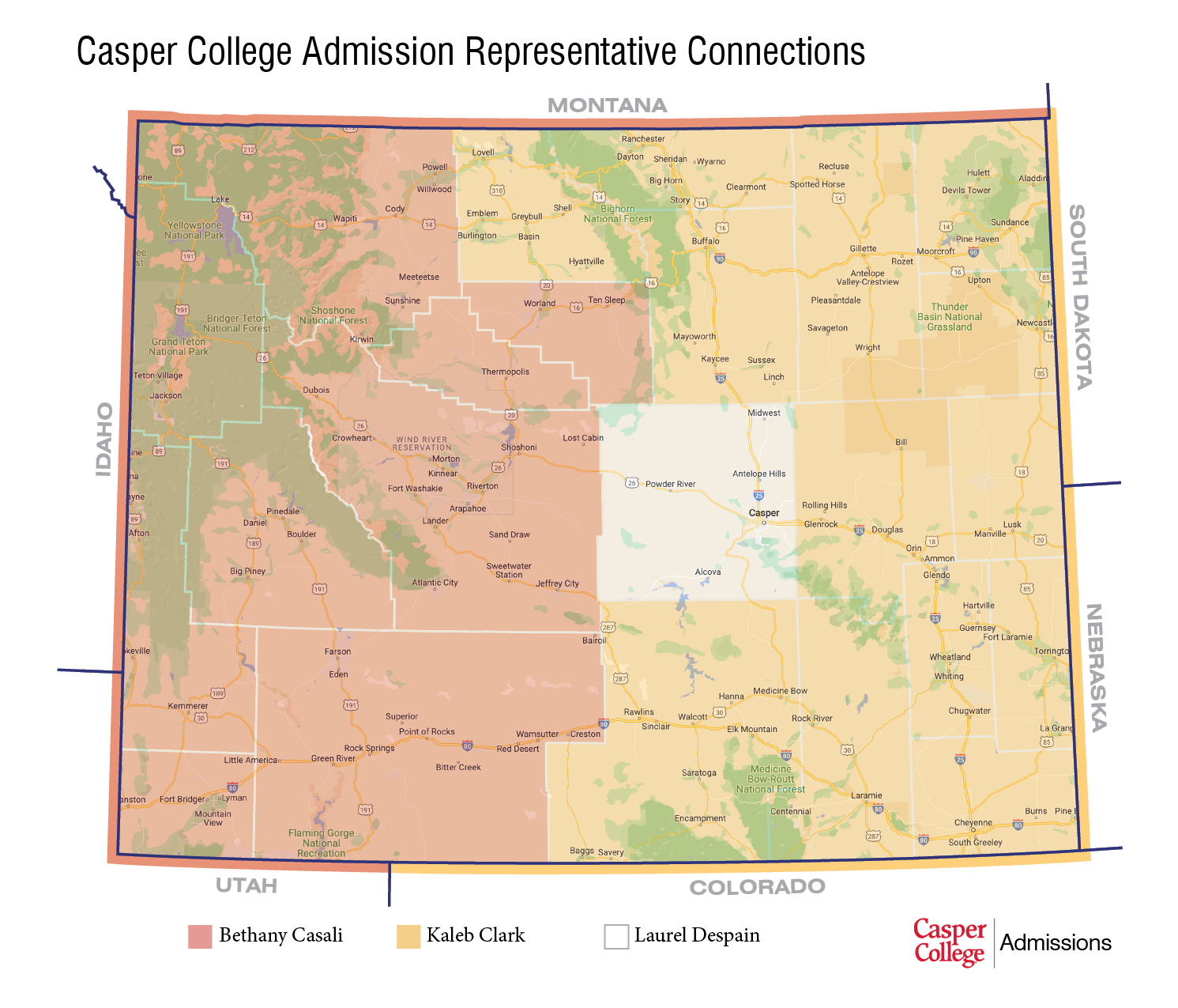 Casper College Admission Representative Territories S25 admissions rep territories maps