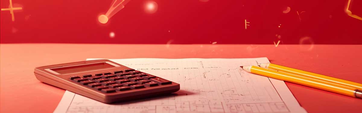 Math-Banner calculator and pencils on math homework