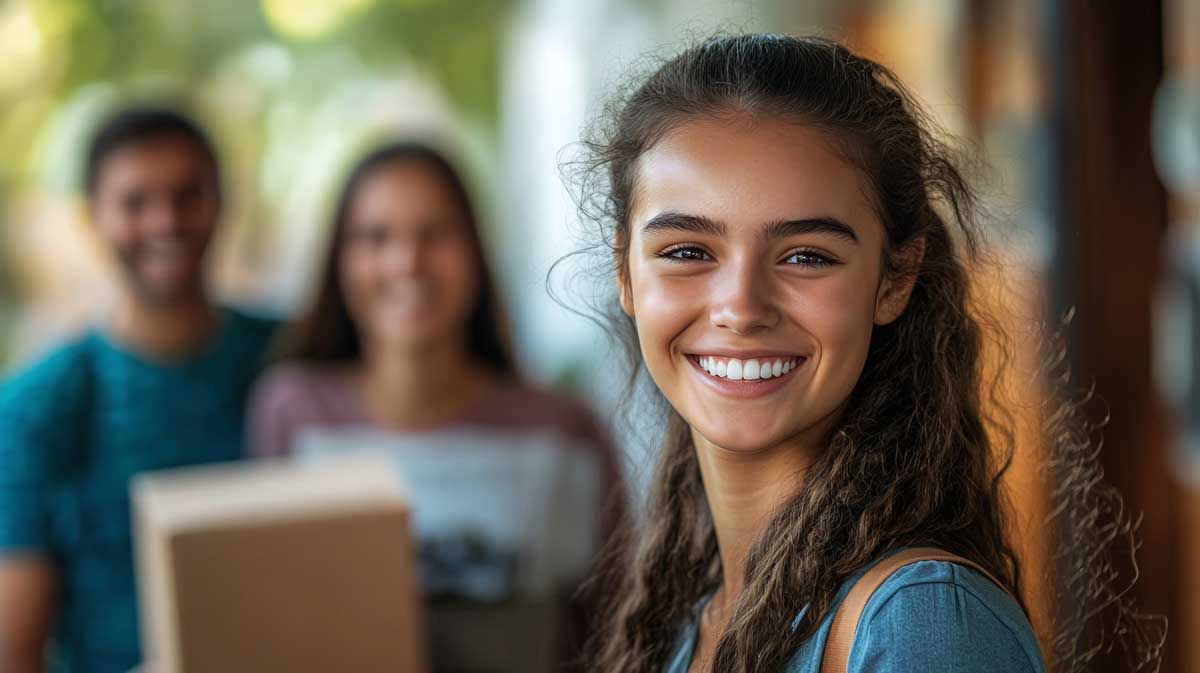 parents-cc girl smiling with parents in the background