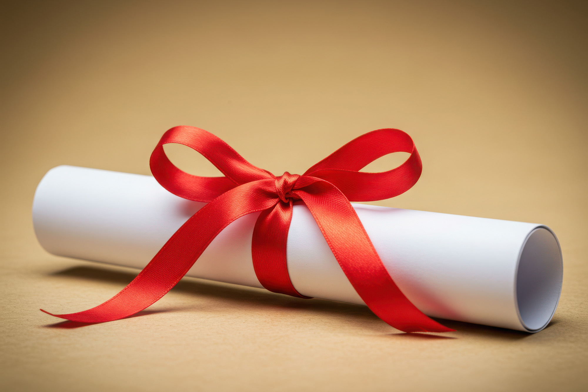 casper-college-presidents-honor-roll-fall-2025.jpg A rolled diploma tied with a red silk ribbon, representing the Fall 2025 President's Honor Roll at Casper College.