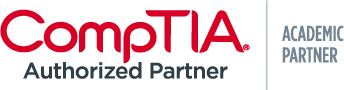 CompTIA Authorized Partner logo in red, gray, and dark text on white