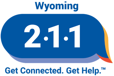 Picture1 Wyoming 2-1-1 logo with large white “2·1·1” inside a blue speech bubble, “Wyoming” above, and “Get Connected. Get Help.”