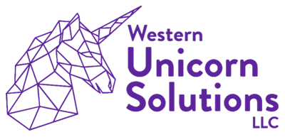 Picture5 Western Unicorn Solutions LLC logo showing a geometric purple unicorn head beside the company name in purple text.