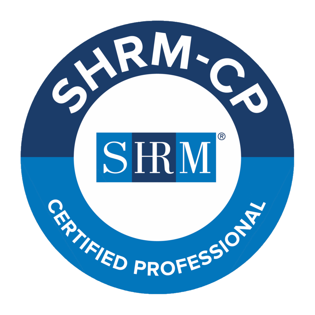 SHRM-CP badge labeled “Certified Professional” with the SHRM logo