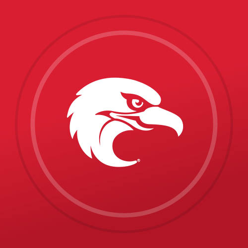 Casper College logo on top of a red background