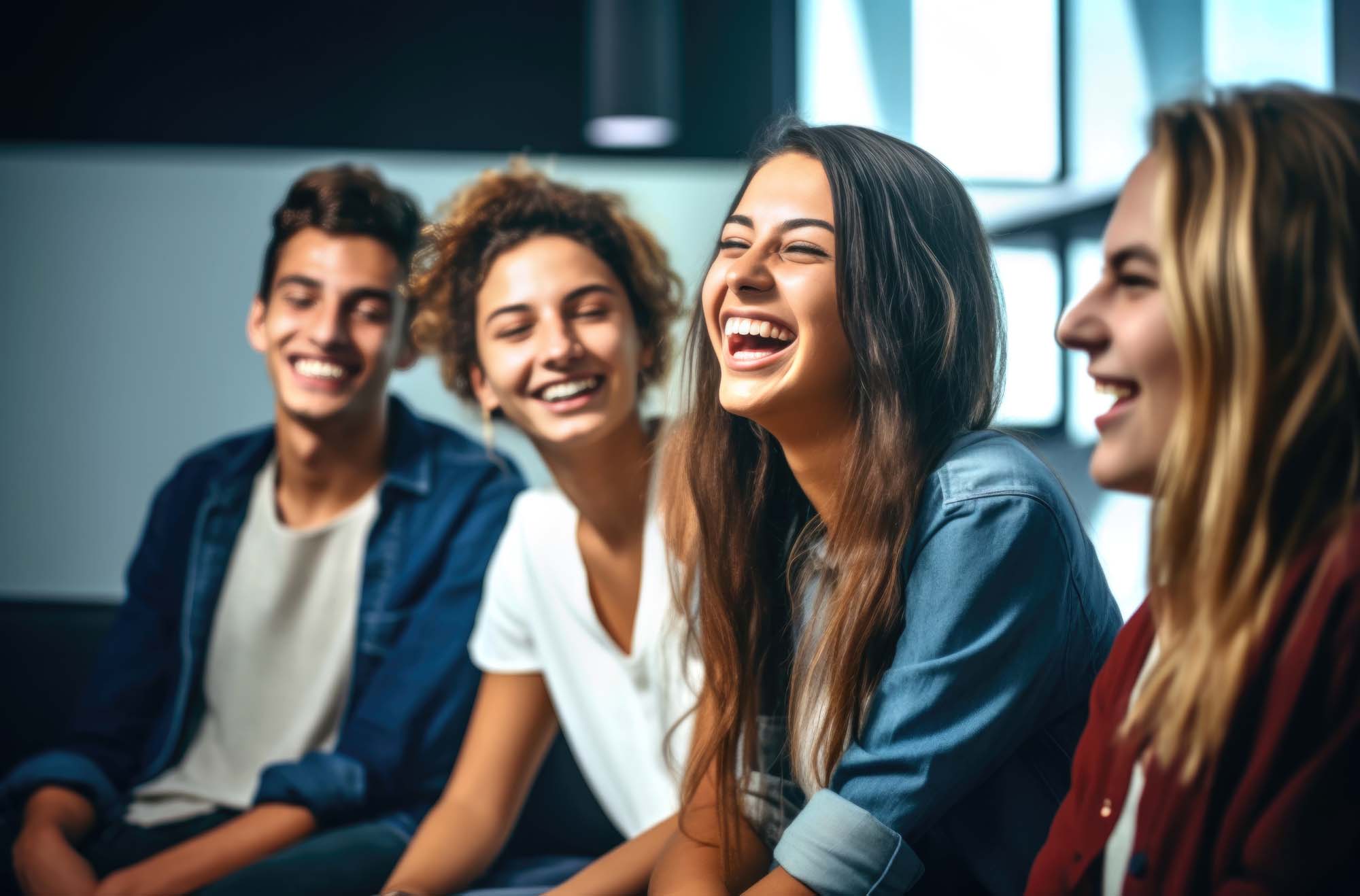 a group of students laughing together