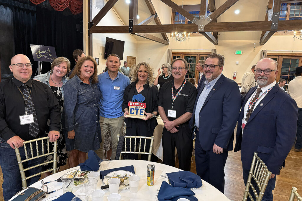 WACTE honors Chadderdon: Rachel Chadderdon shown holding the WACTE Administrator of the Year award with Casper College colleagues.