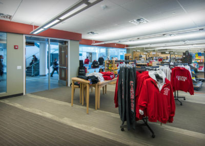 The bookstore has tables and racks of college branded clothing as well as plenty of school supplies, in addition to books.