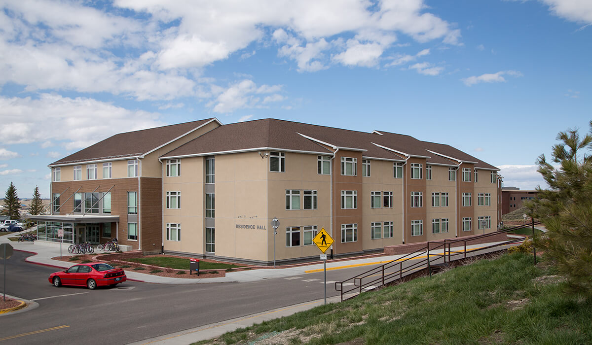 Photo of the residence hall as seen from the road.